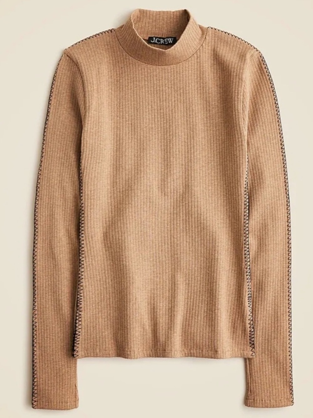 J. Crew Premium Rib Turtleneck Long Sleeve Top Whipstitch Trim Caramel Small